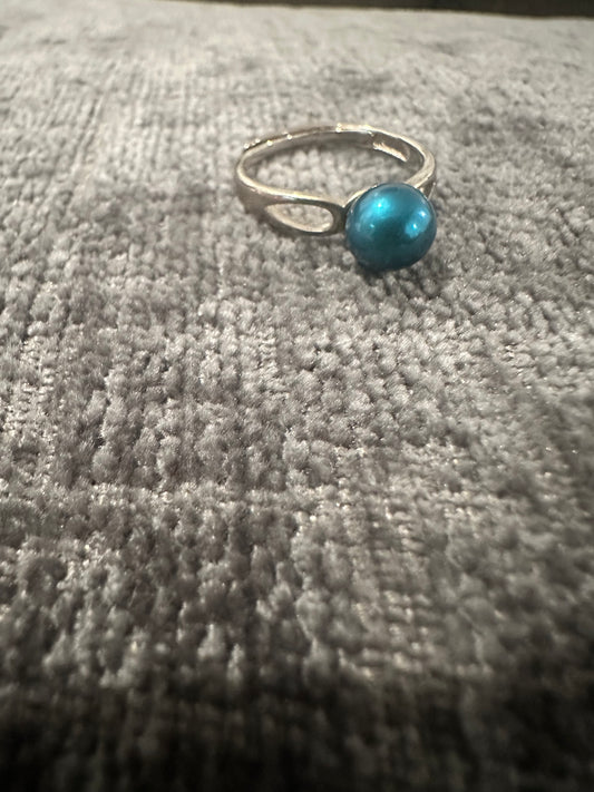 Sterling Silver Adjustable Pearl Ring – Blue Statement Jewelry, Ocean-Inspired Gift for Her