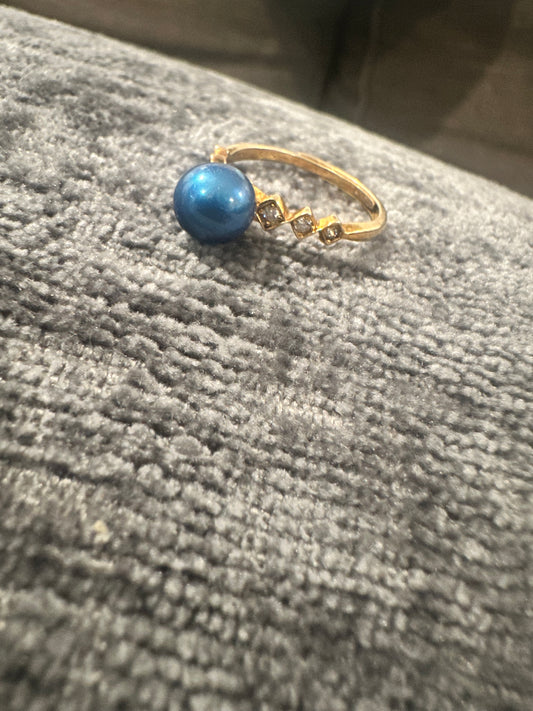 Bold Blue Pearl Adjustable Gold Sterling Silver Ring