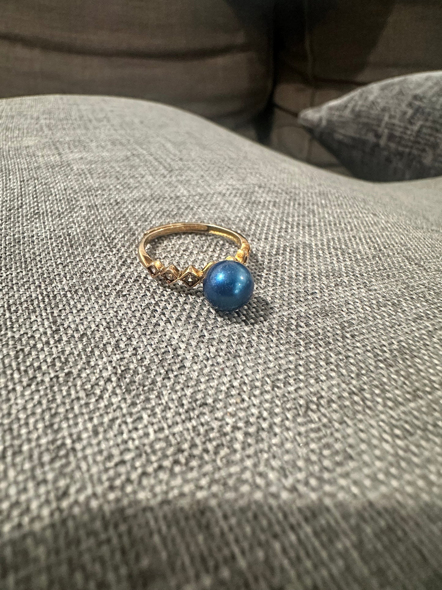 Bold Blue Pearl Adjustable Gold Sterling Silver Ring