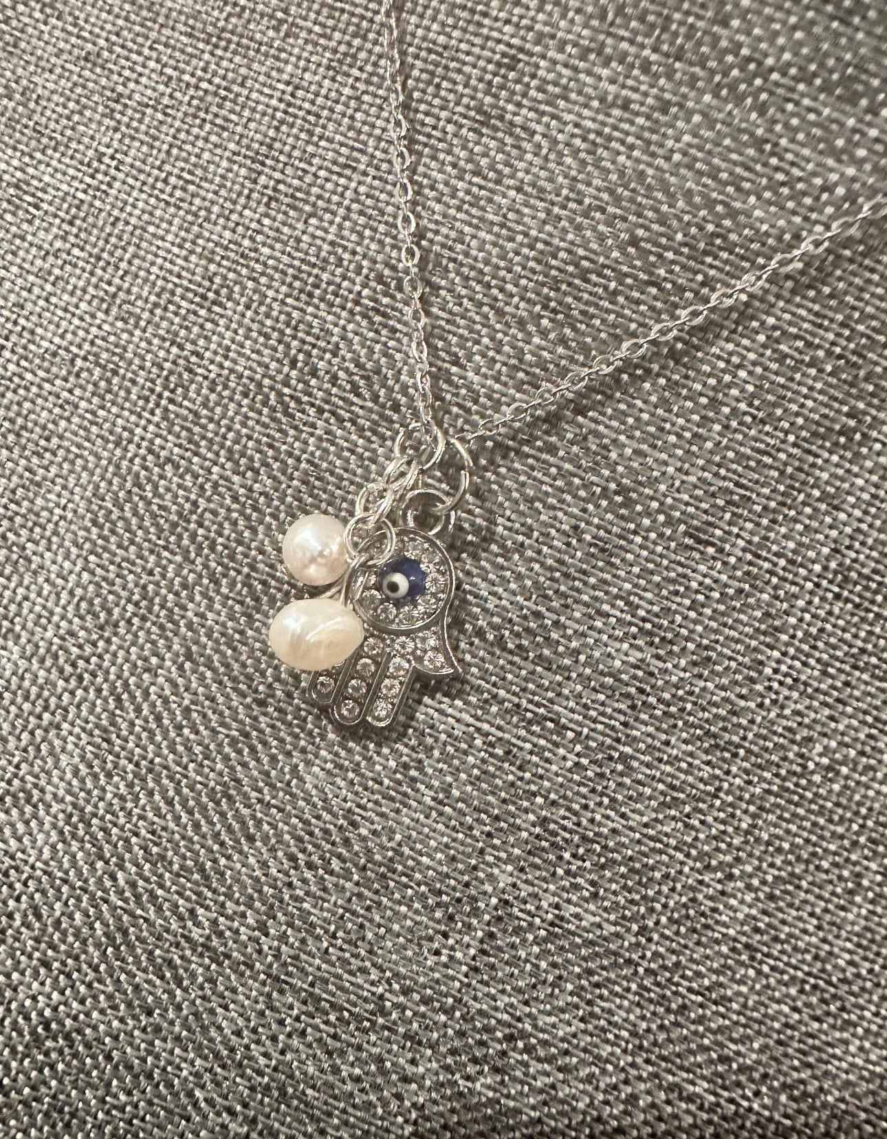 Hamsa & Pearl Power Pendant – Stainless Steel Protection Necklace