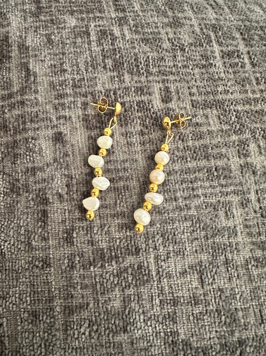 Golden Glow Pearl Drop Earrings — Handmade with Real Pearls & Stainless Steel