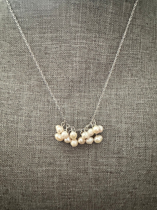 Pearl Rainfall Necklace — Stainless Steel, Handmade with Real Shucked Pearls