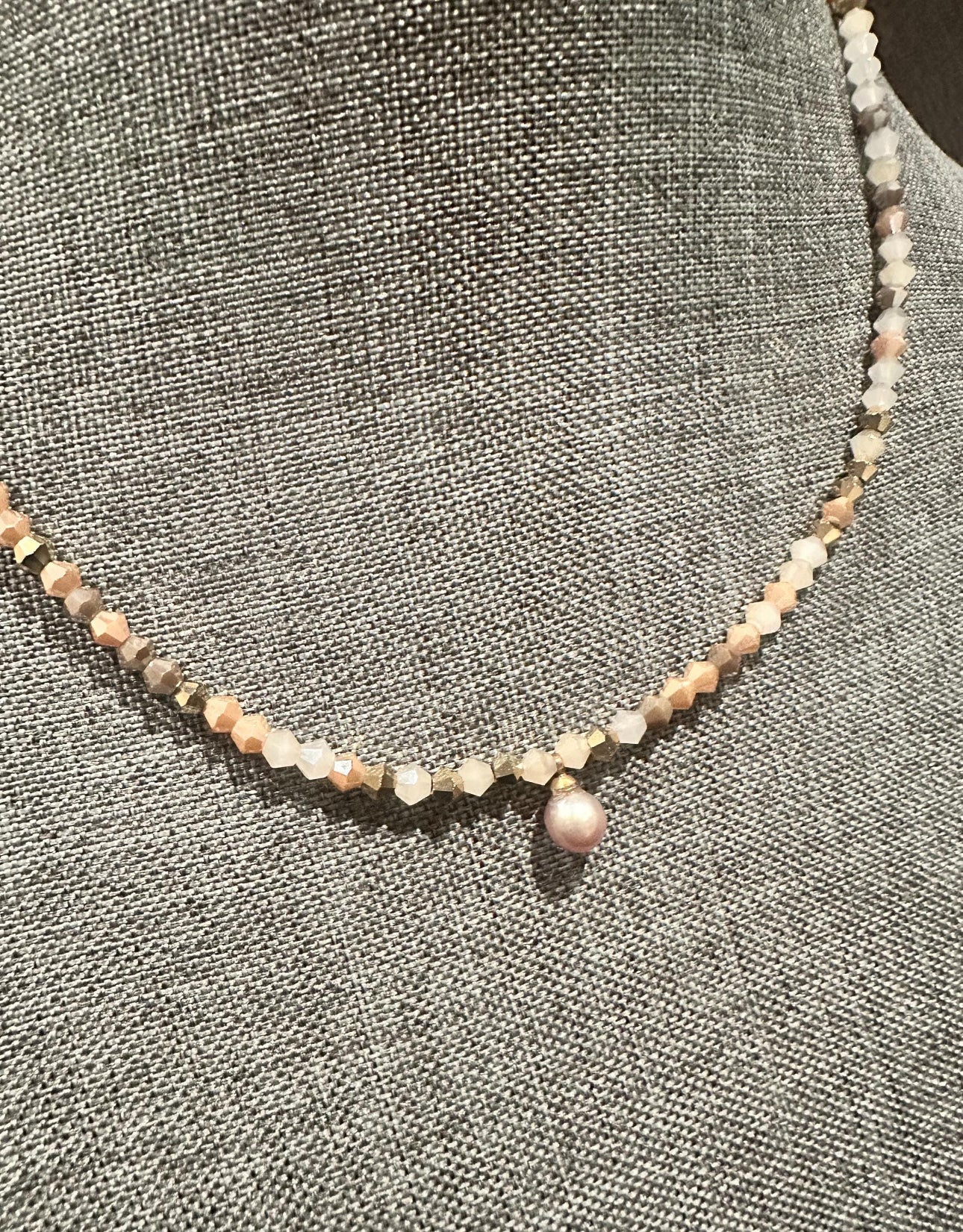 Pearls, but Make It Blush – Real Pearl Drop Necklace with Shimmer Beads | Handmade