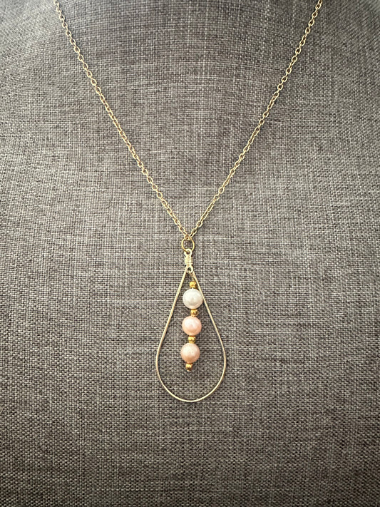 Golden Teardrop Pearl Trio Necklace — Adjustable Gold Chain