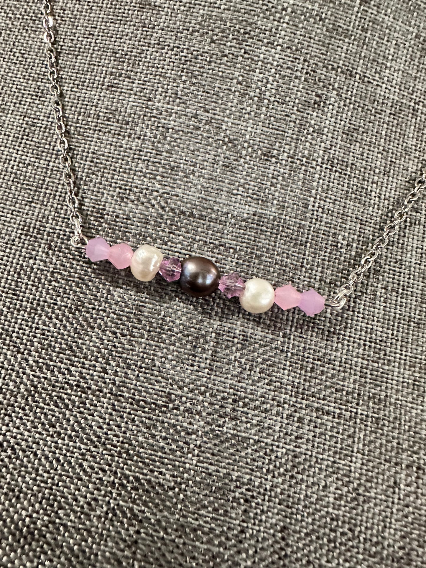 Pretty in Pink Pearl & Crystal Bar Necklace – Handmade with Real Pearls