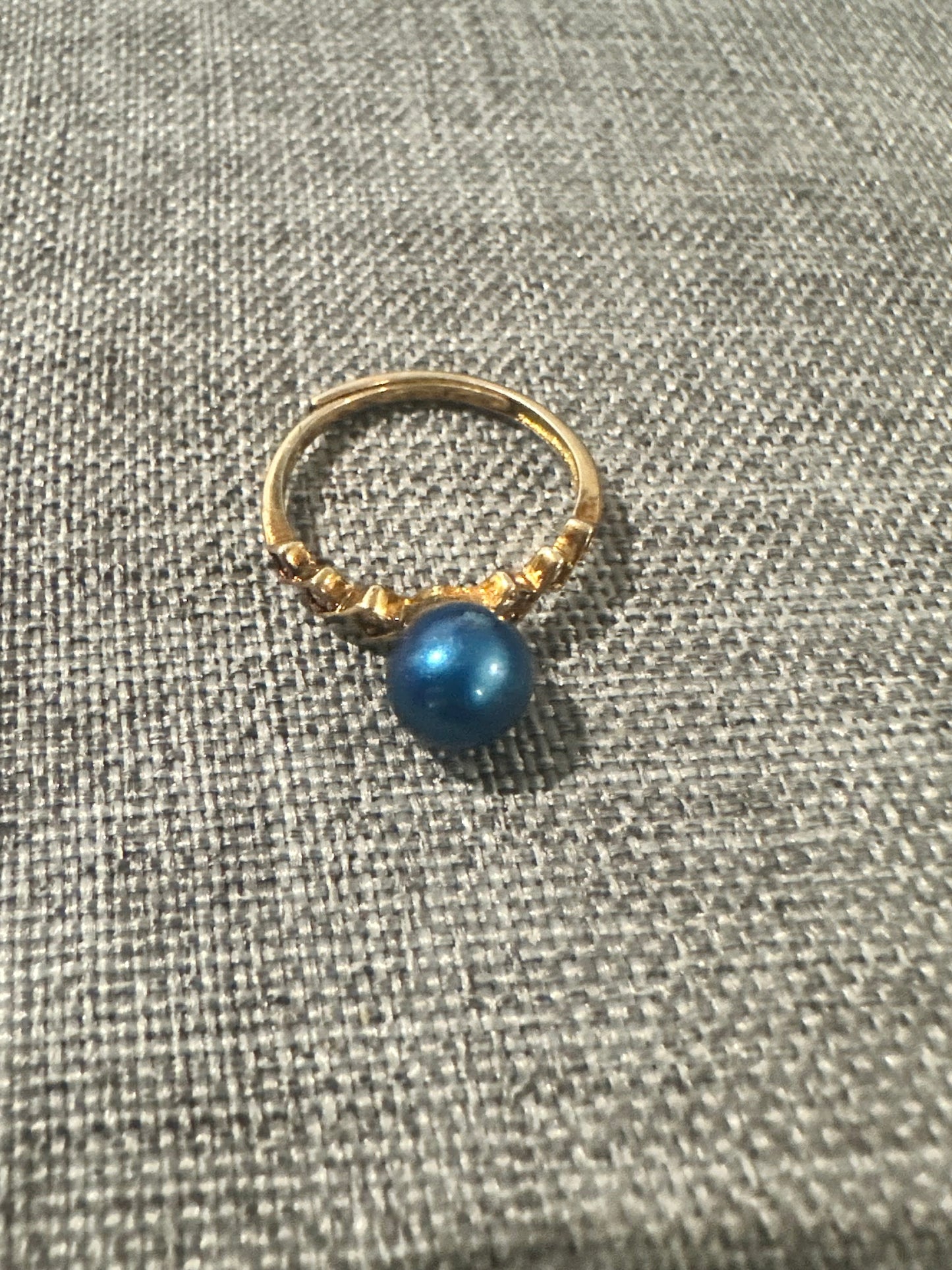 Bold Blue Pearl Adjustable Gold Sterling Silver Ring