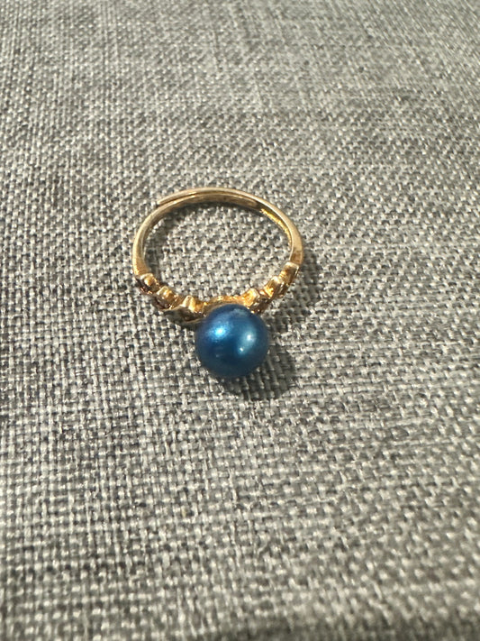 Bold Blue Pearl Adjustable Gold Sterling Silver Ring