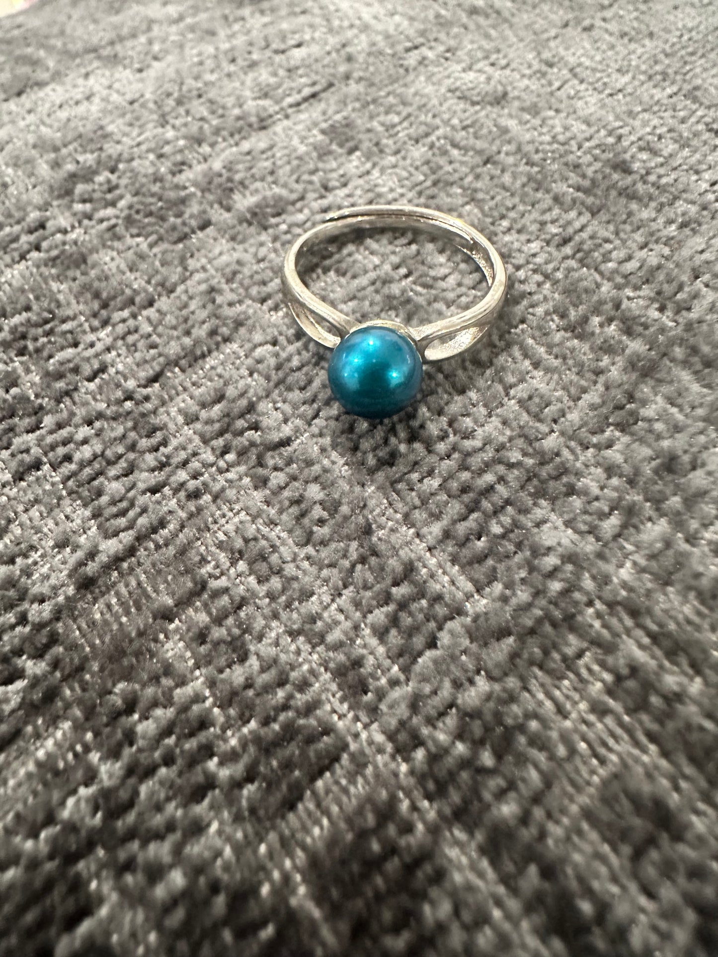 Sterling Silver Adjustable Pearl Ring – Blue Statement Jewelry, Ocean-Inspired Gift for Her