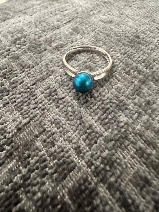 Sterling Silver Adjustable Pearl Ring – Blue Statement Jewelry, Ocean-Inspired Gift for Her