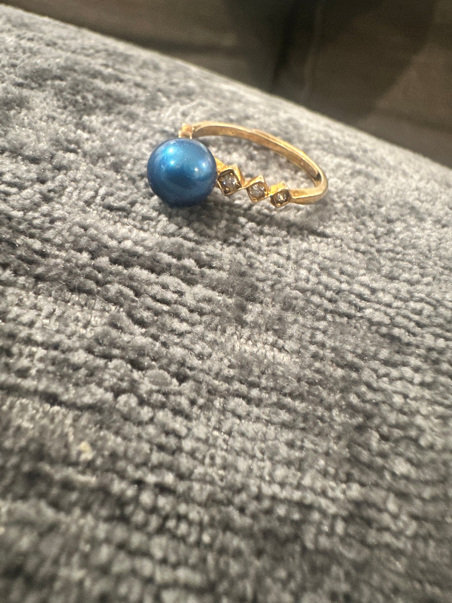 Bold Blue Pearl Adjustable Gold Sterling Silver Ring