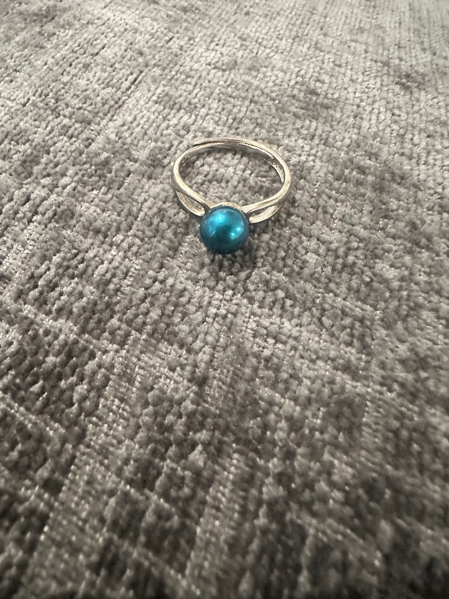 Sterling Silver Adjustable Pearl Ring – Blue Statement Jewelry, Ocean-Inspired Gift for Her