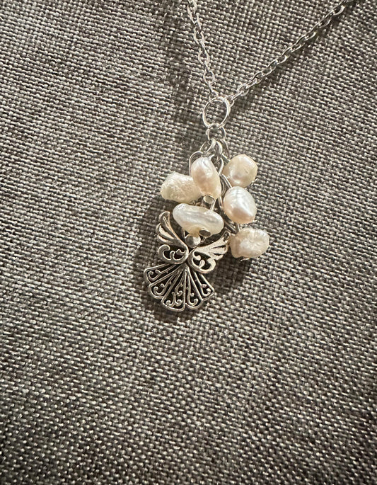 Pearls & Protection – Guardian Angel Necklace with Real Pearls