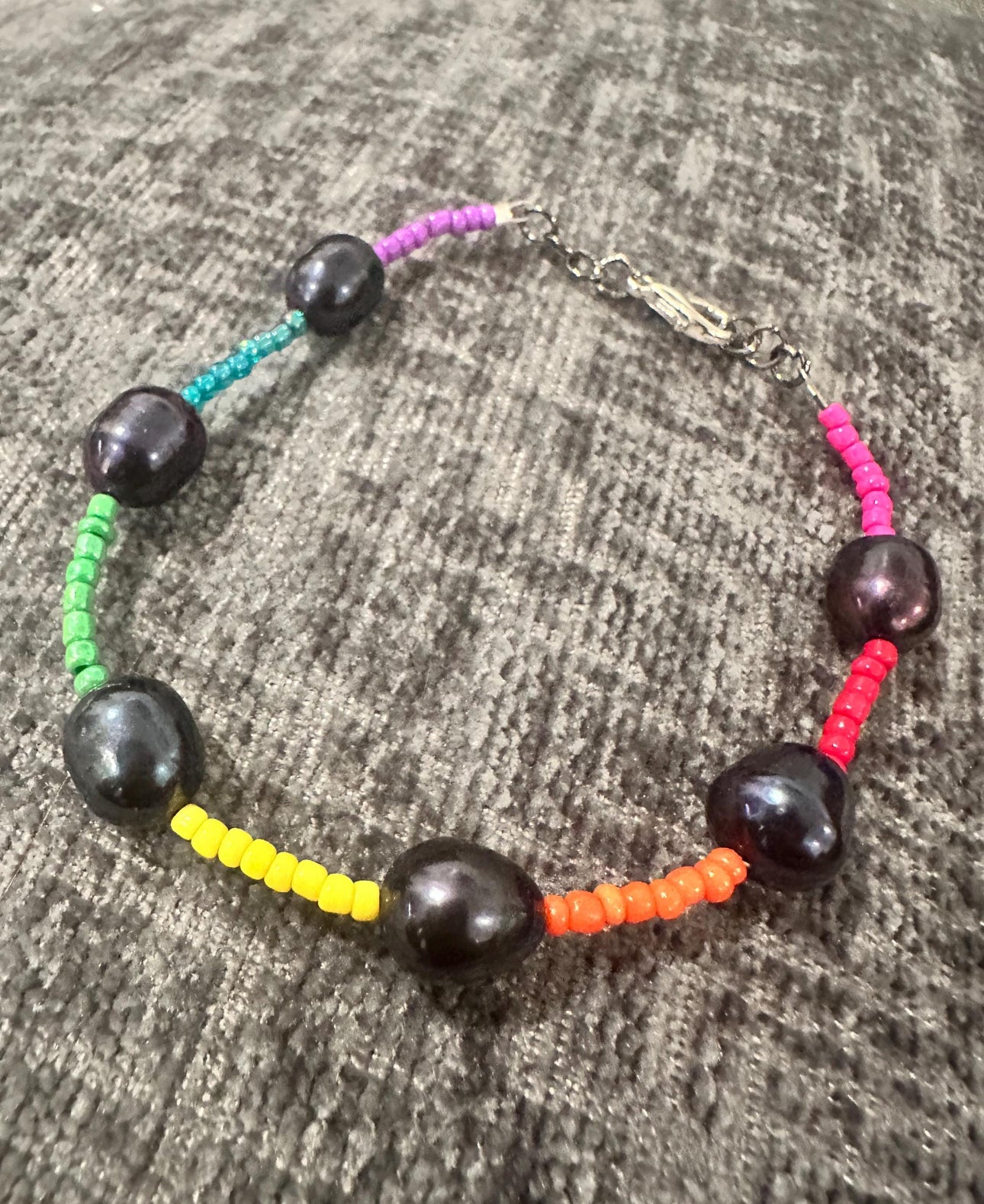 Taste the Rainbow – Freshwater Black Pearls & Seed Bead Bracelet