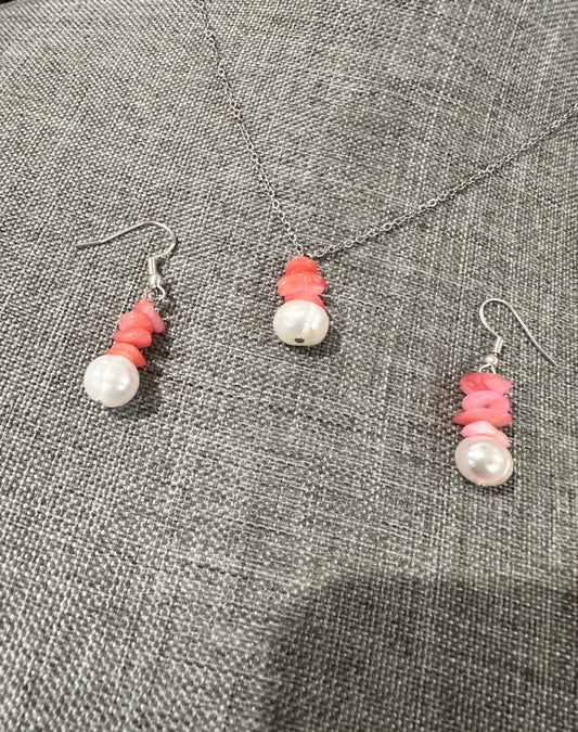 Coral Crush Pearl Set – Handmade Necklace - Earrings with Island Energy